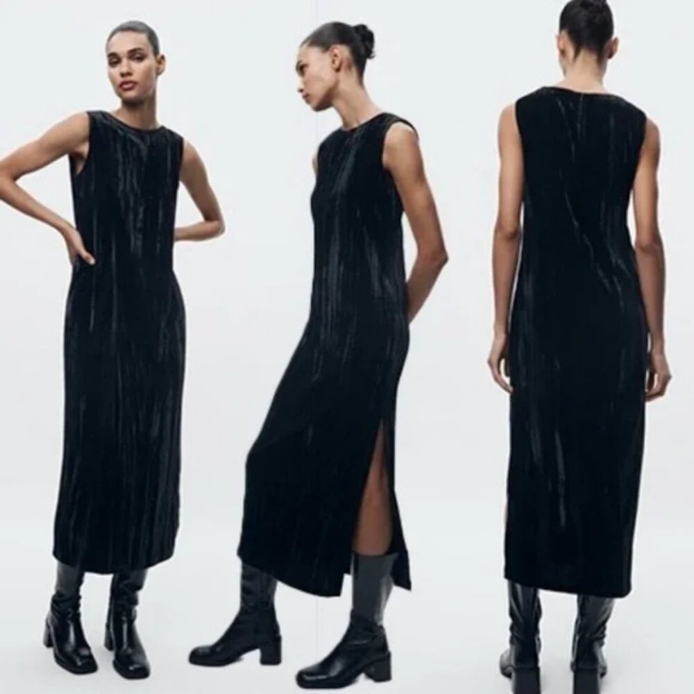 Zara Wrinkled Velvet Dress